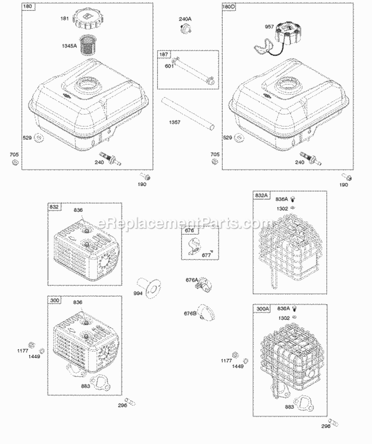 Exhaust System Fuel Supply Diagram and Parts List for 106232-0116-H7  Briggs and Stratton Engine